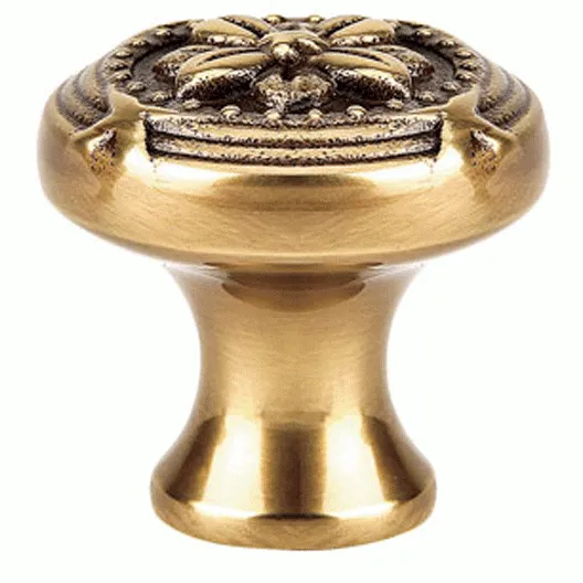 1 3/4 Inch Solid Brass Ribbon & Reed Cabinet Knob Antique Brass Finish