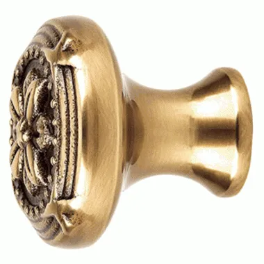 1 3/4 Inch Solid Brass Ribbon & Reed Cabinet Knob Antique Brass Finish