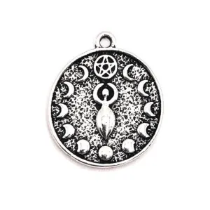 1, 4, 20 or 50 Pieces: Antique Silver Goddess Pendant Charm with Moon Phases