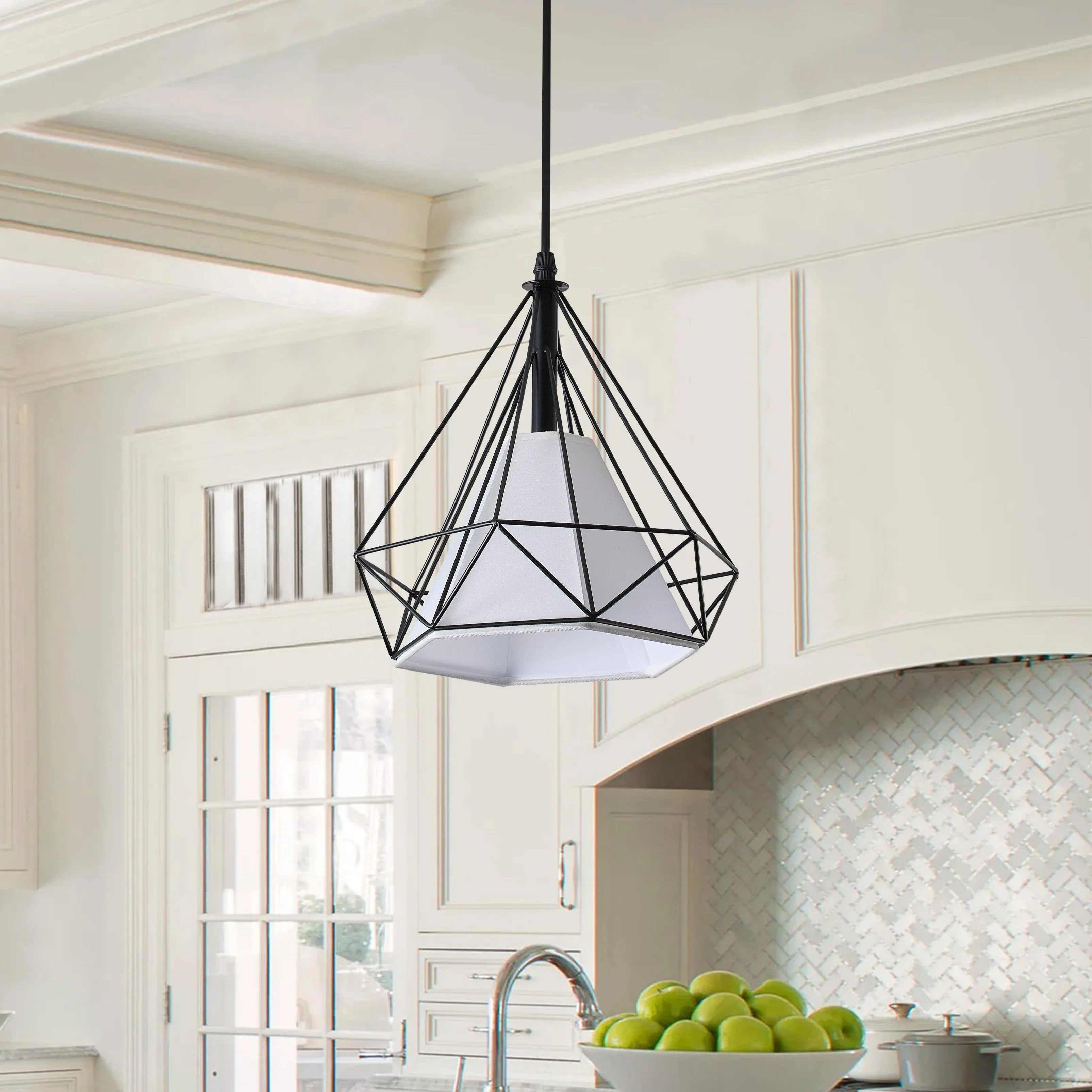 1-Light Diamond Shade Metal Frame Pendant Lighting