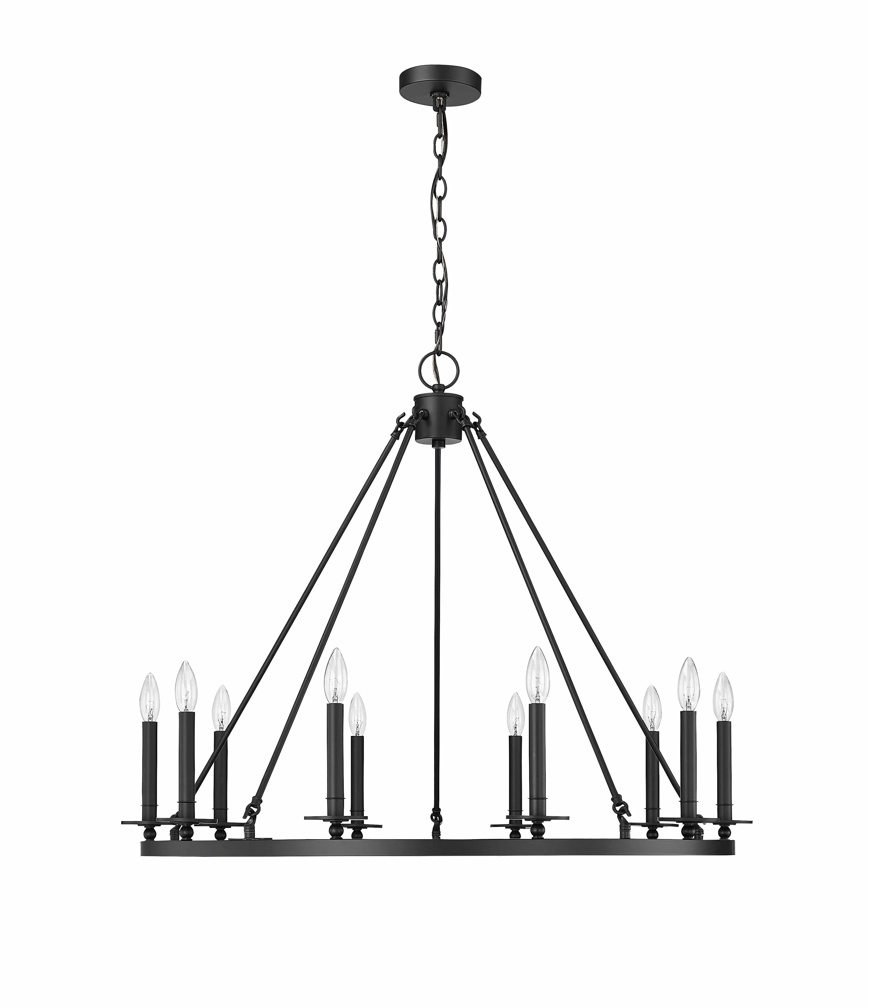 10 Lamps Florence Chandelier - Matte Black - 36in Diameter - E12 Candelabra Base