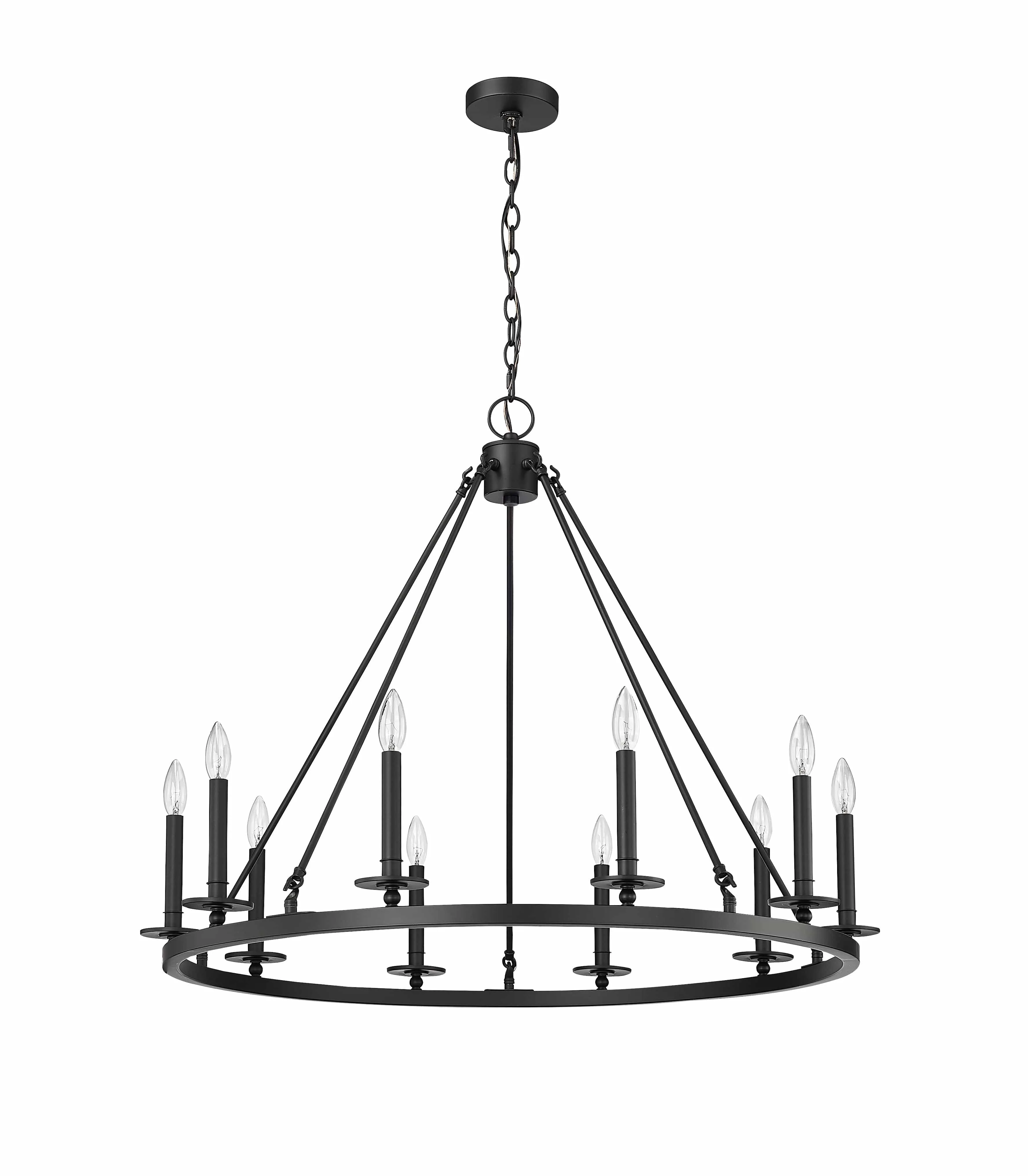 10 Lamps Florence Chandelier - Matte Black - 36in Diameter - E12 Candelabra Base