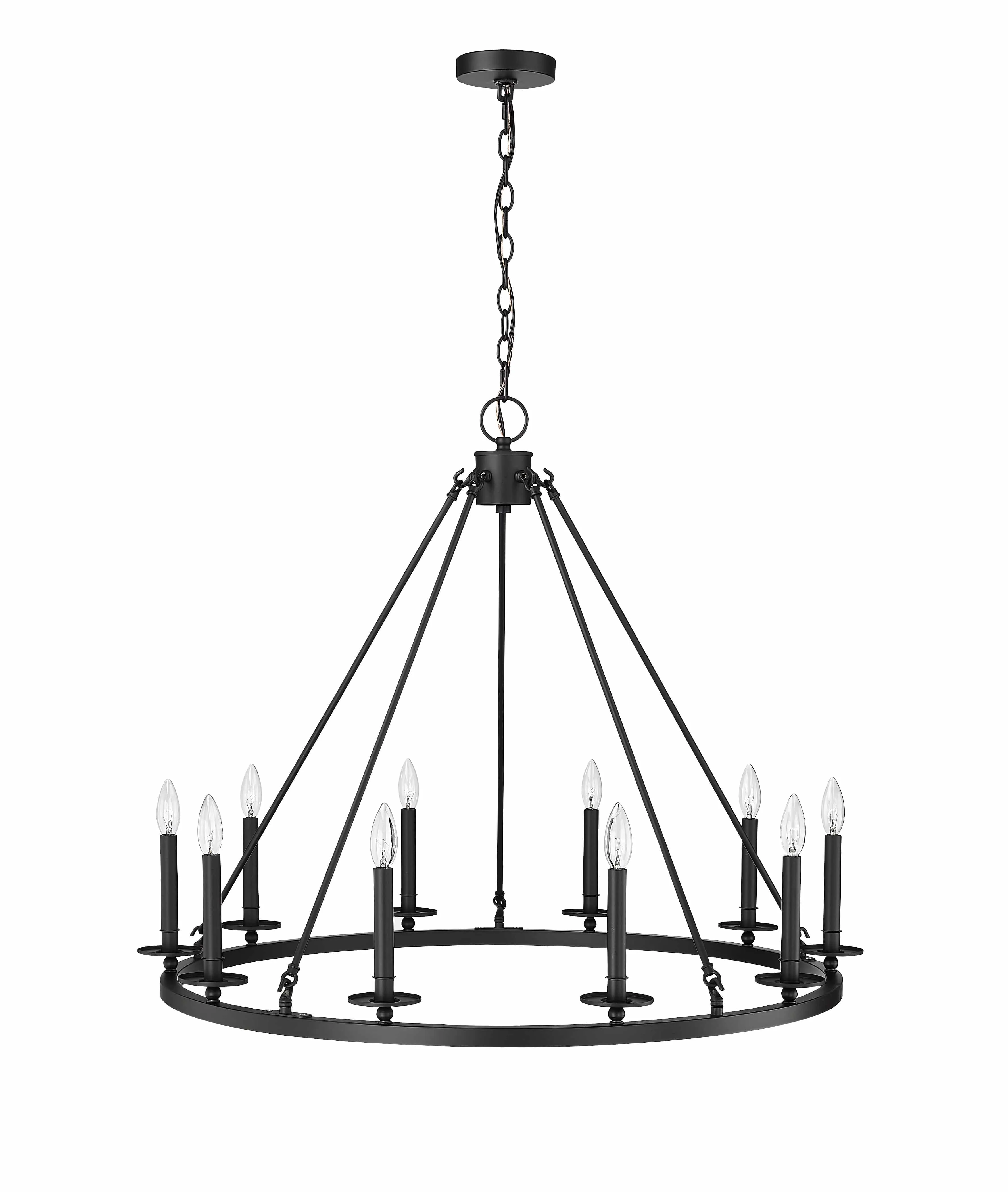 10 Lamps Florence Chandelier - Matte Black - 36in Diameter - E12 Candelabra Base