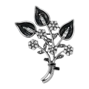 1928 Jewelry Jet Black Enamel & Crystal Flower Pin