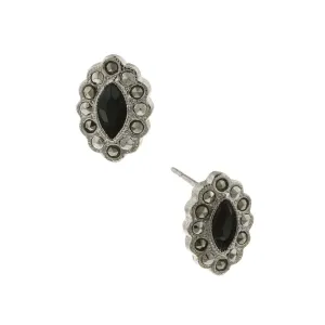 1928 Jewelry Marcasite And Black Navette Button Earrings