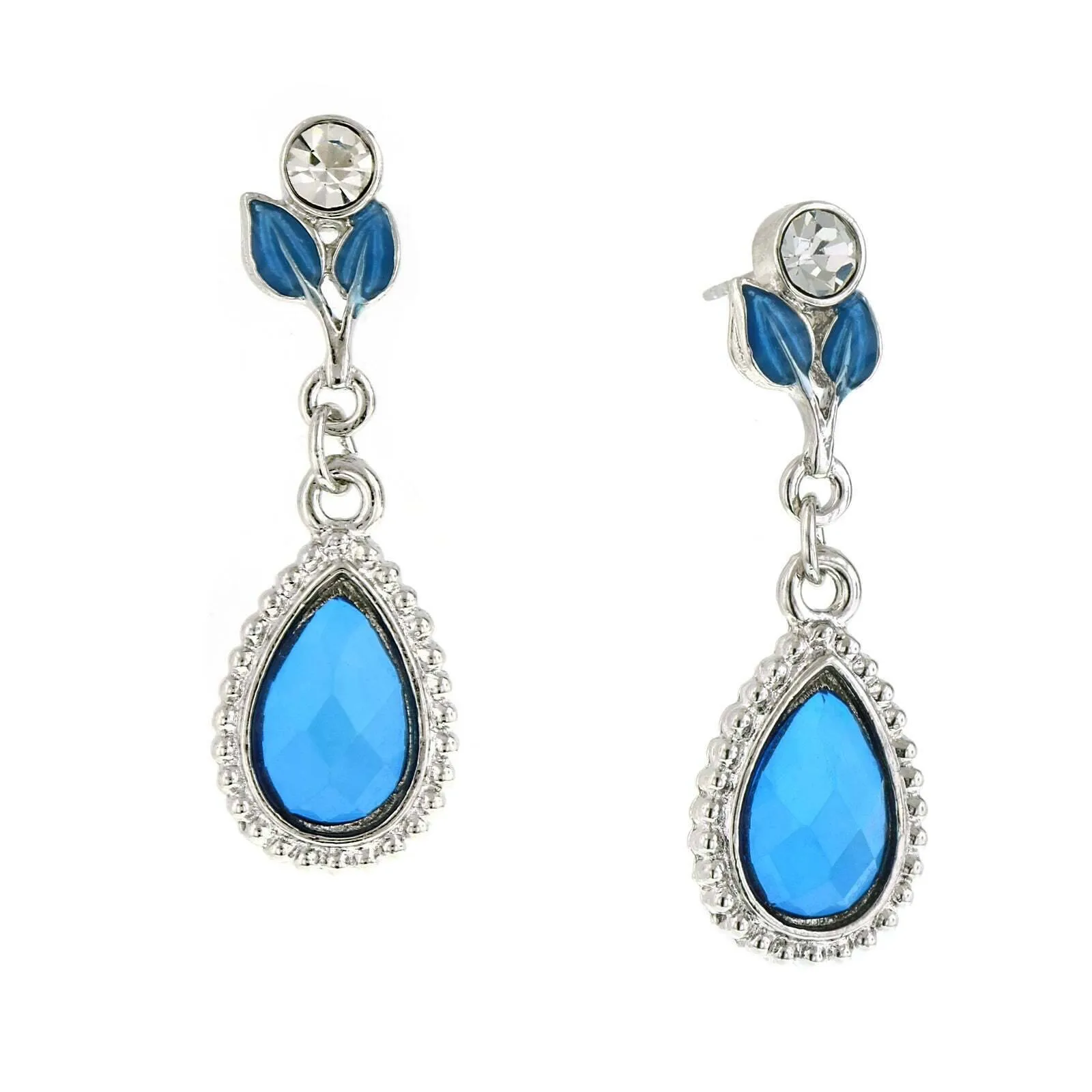 1928 Jewelry Sapphire Crystal Leaf Teardrop Stone Earrings