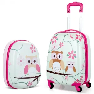 2 Pieces 12 Inch 16 Inch Kids Luggage Set with Backpack and Suitcase - Owl