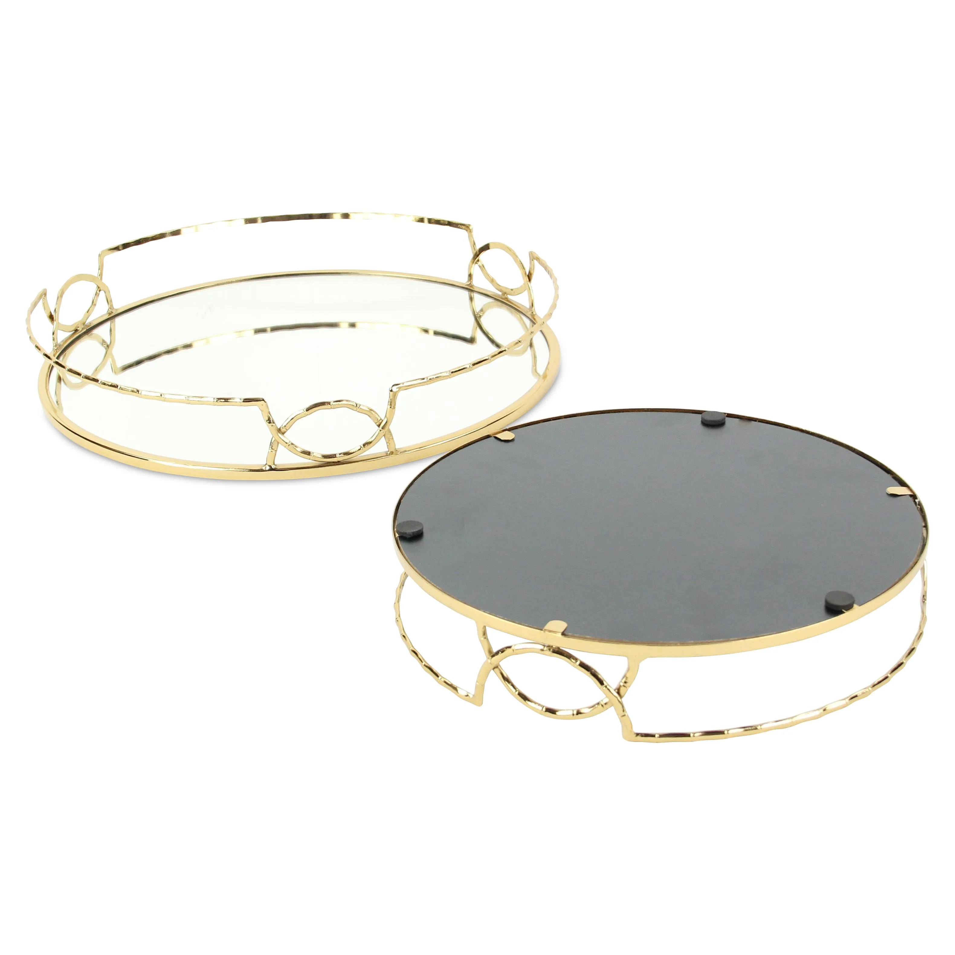 5694-2GD - Mianzi Metal Bamboo Gold Trays