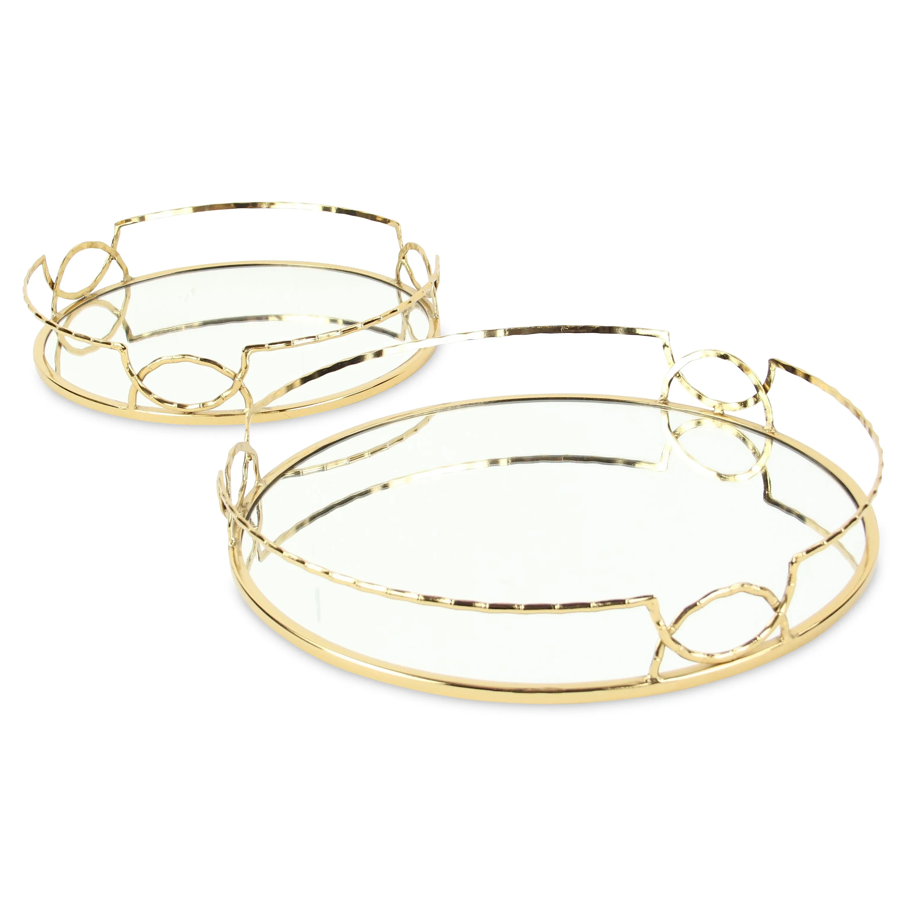 5694-2GD - Mianzi Metal Bamboo Gold Trays