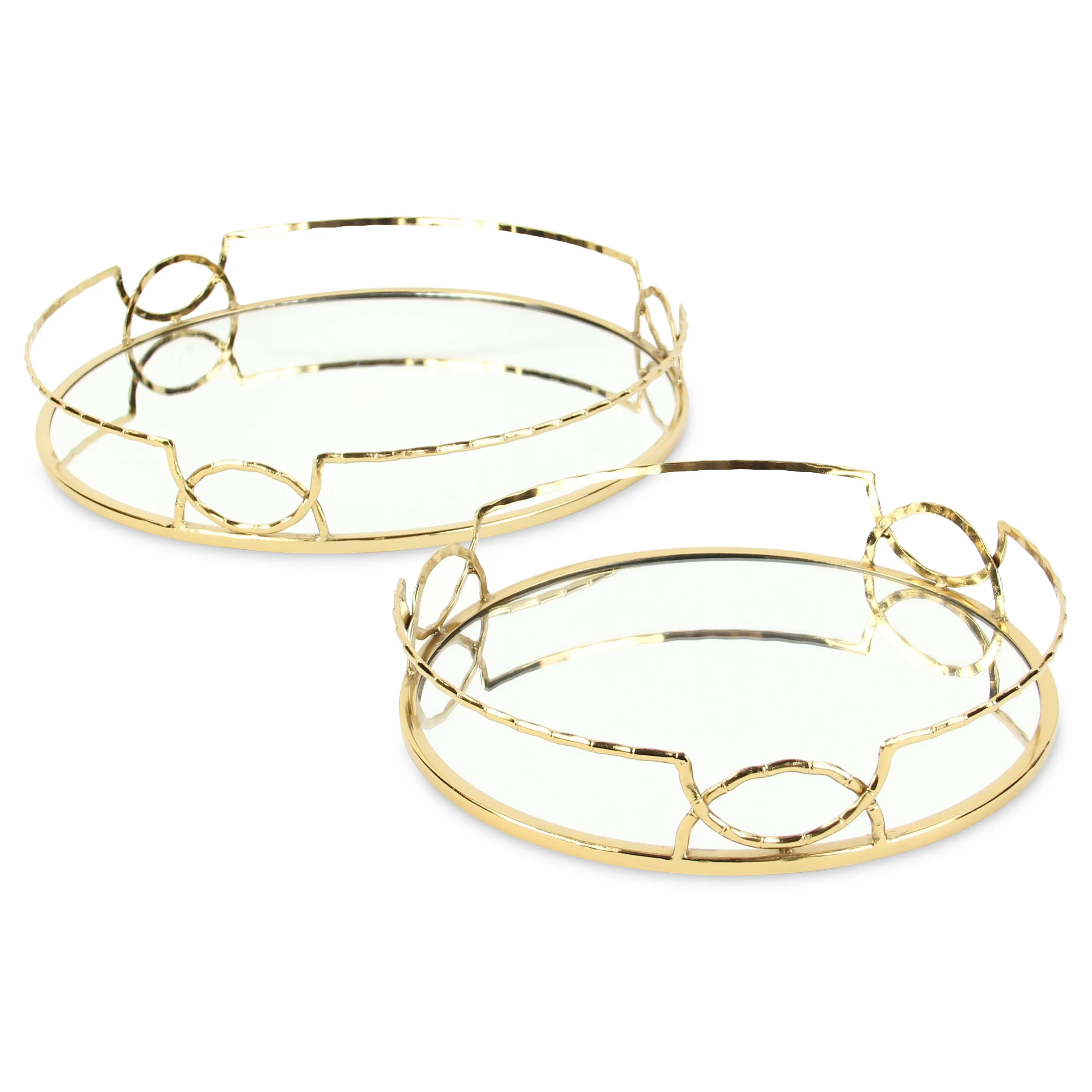 5694-2GD - Mianzi Metal Bamboo Gold Trays