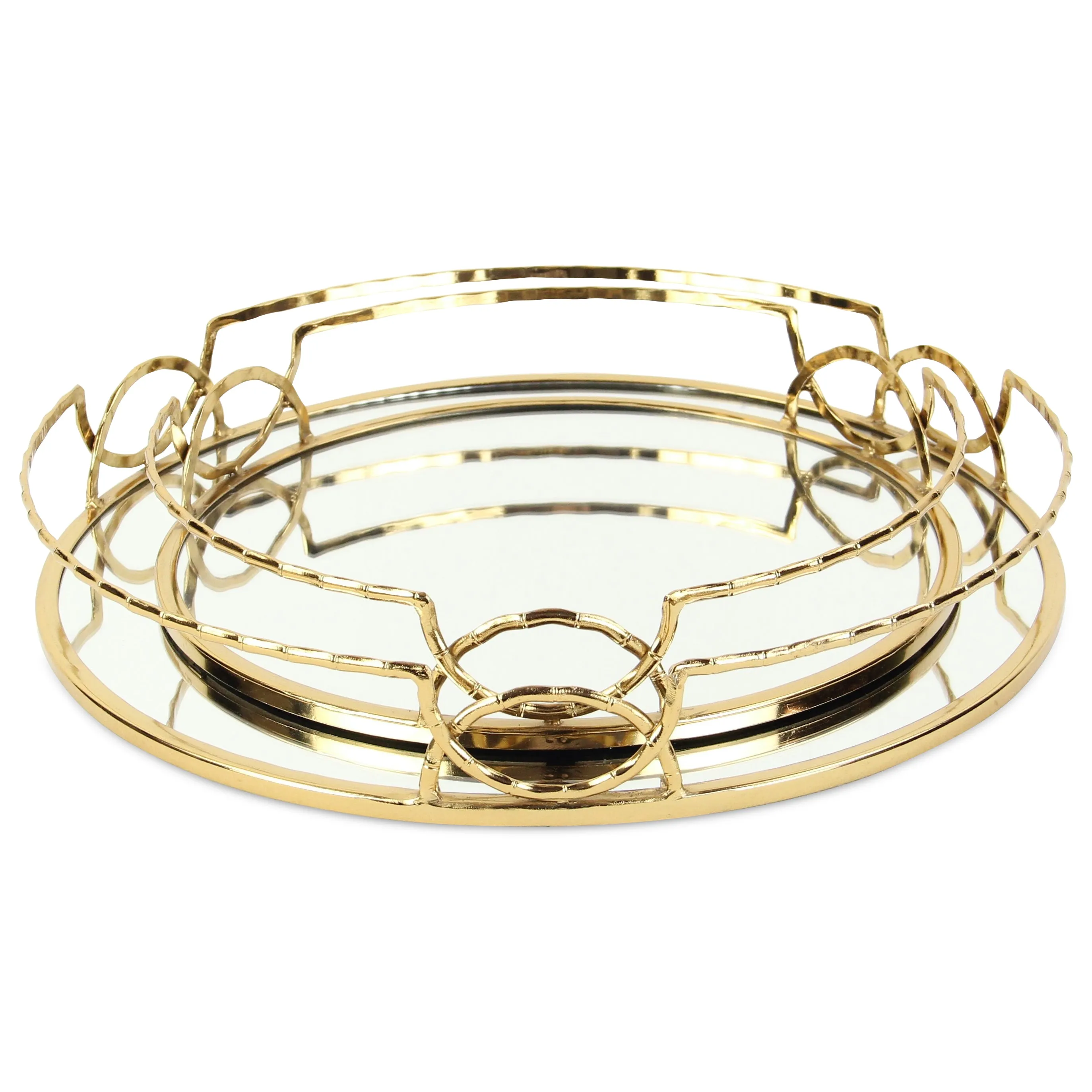 5694-2GD - Mianzi Metal Bamboo Gold Trays