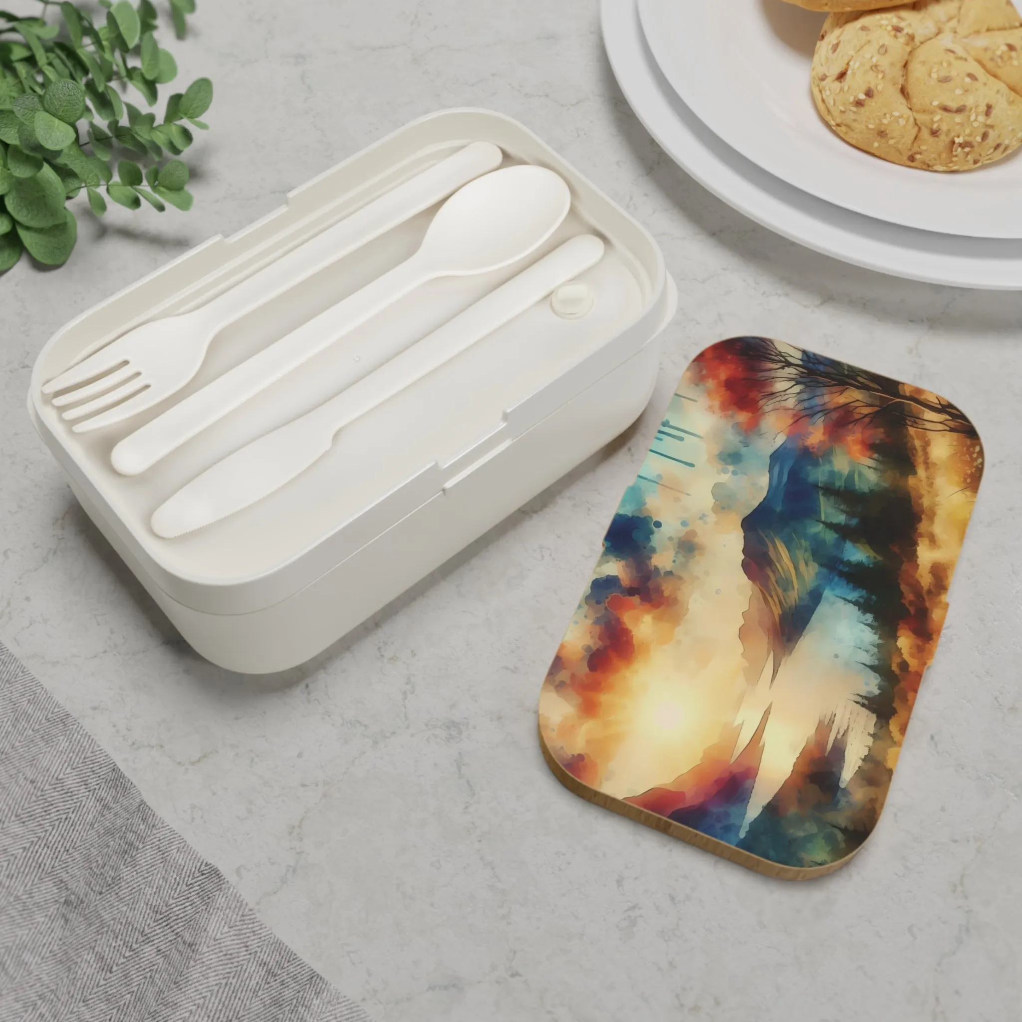 A nature landscape with a watercolor effect Bento Lunch Box