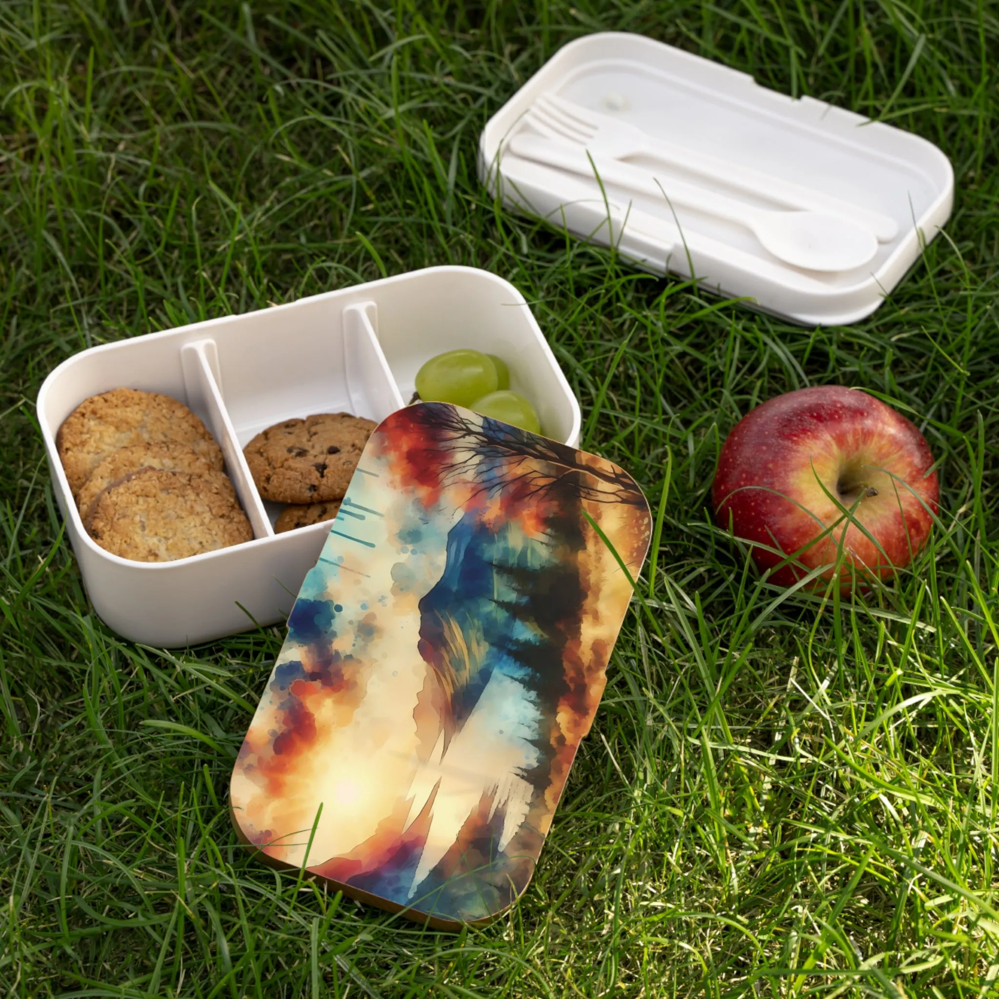 A nature landscape with a watercolor effect Bento Lunch Box