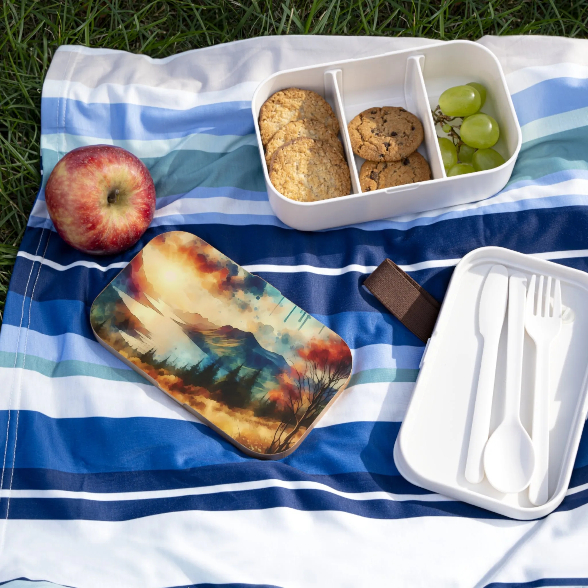 A nature landscape with a watercolor effect Bento Lunch Box