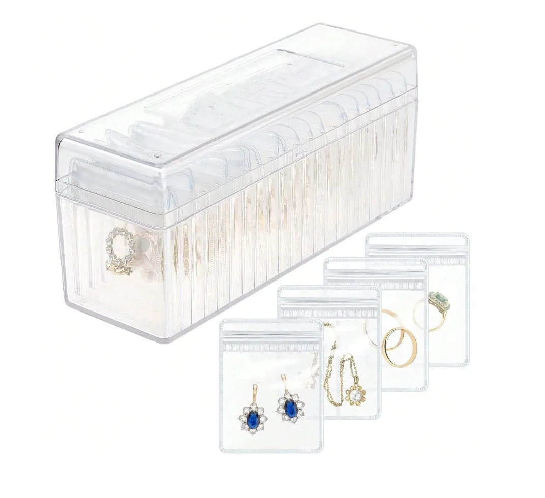 Acrylic Jewelry Box Organizer with 20 Reusable Anti Tarnish Jewelry Bags