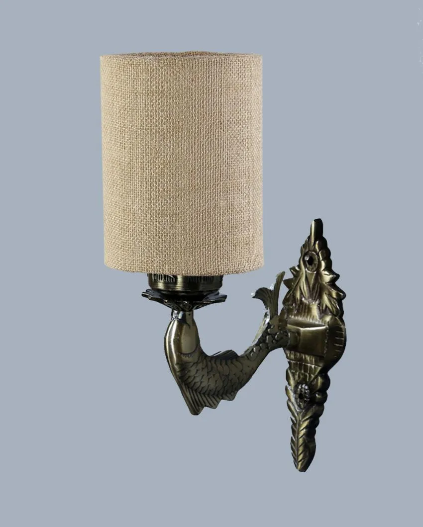 Alluring Antique Gold Jute Conical Shade Wall Lamp