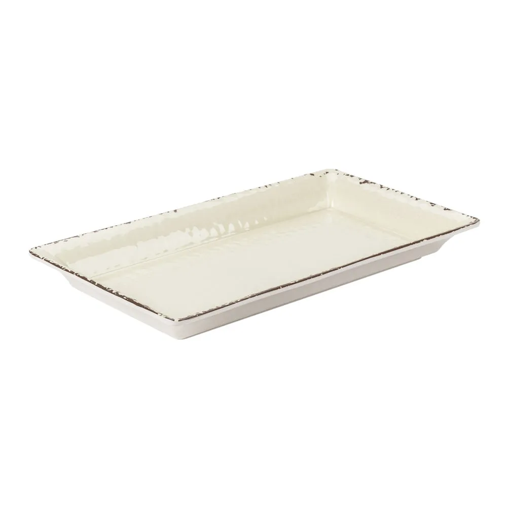 American Metalcraft AMWEL23 Antique White Medium Rectangular Melamine Platter, 18" x 8-1/4"