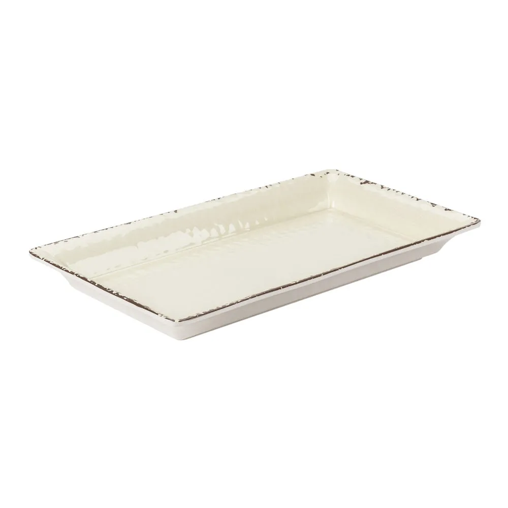 American Metalcraft AWMEL19 Antique White Small Rectangular Melamine Platter, 14-1/4" x 7-1/2"