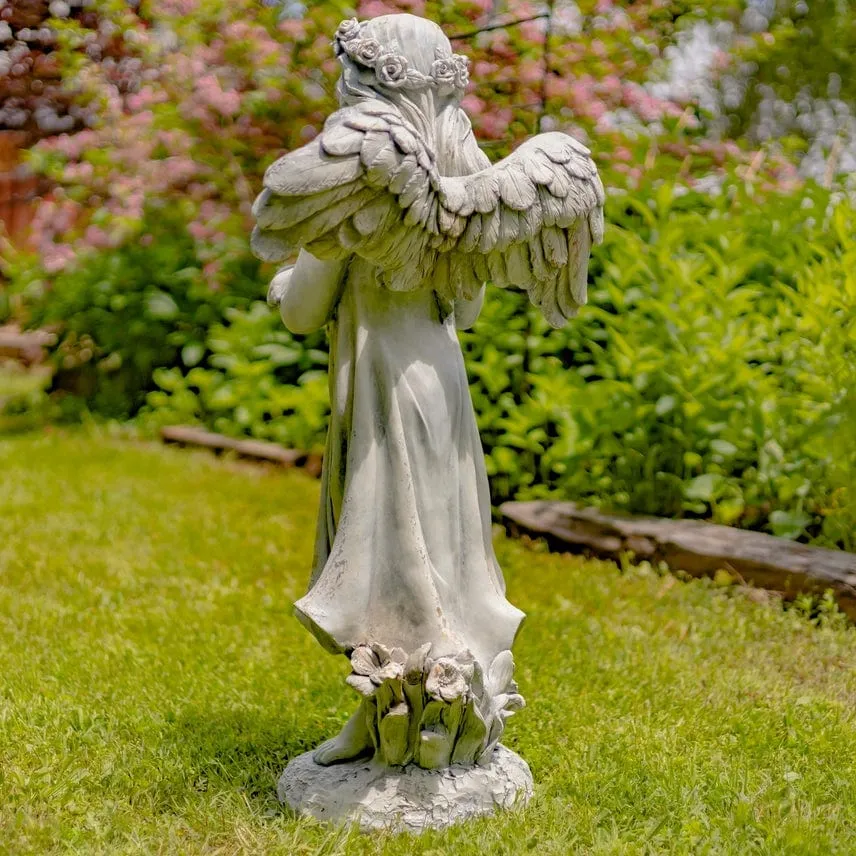 Angel Holding Cat Statue, 39" Tall Magnesium