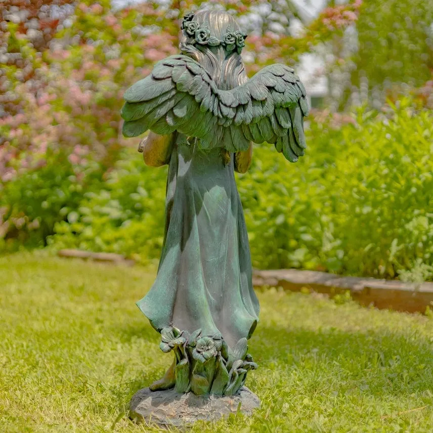 Angel Holding Cat Statue, 39" Tall Magnesium