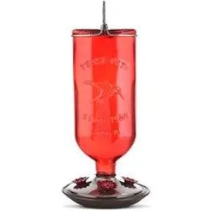 Antique Bottle Glass Hummingbird Feeder, Red