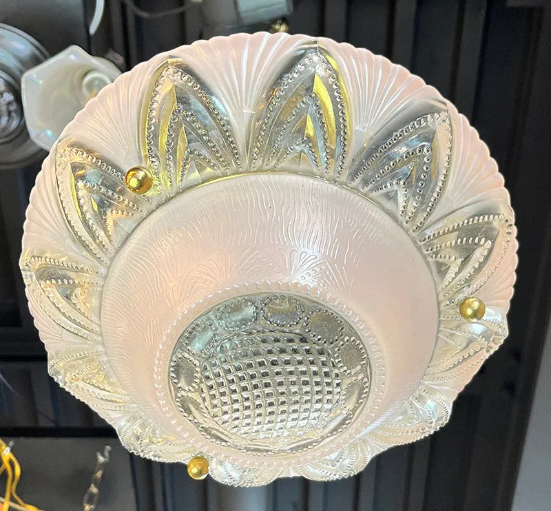 Antique Circa 1940 Pink and Clean Art Deco Leaf Patterned Flush Mount