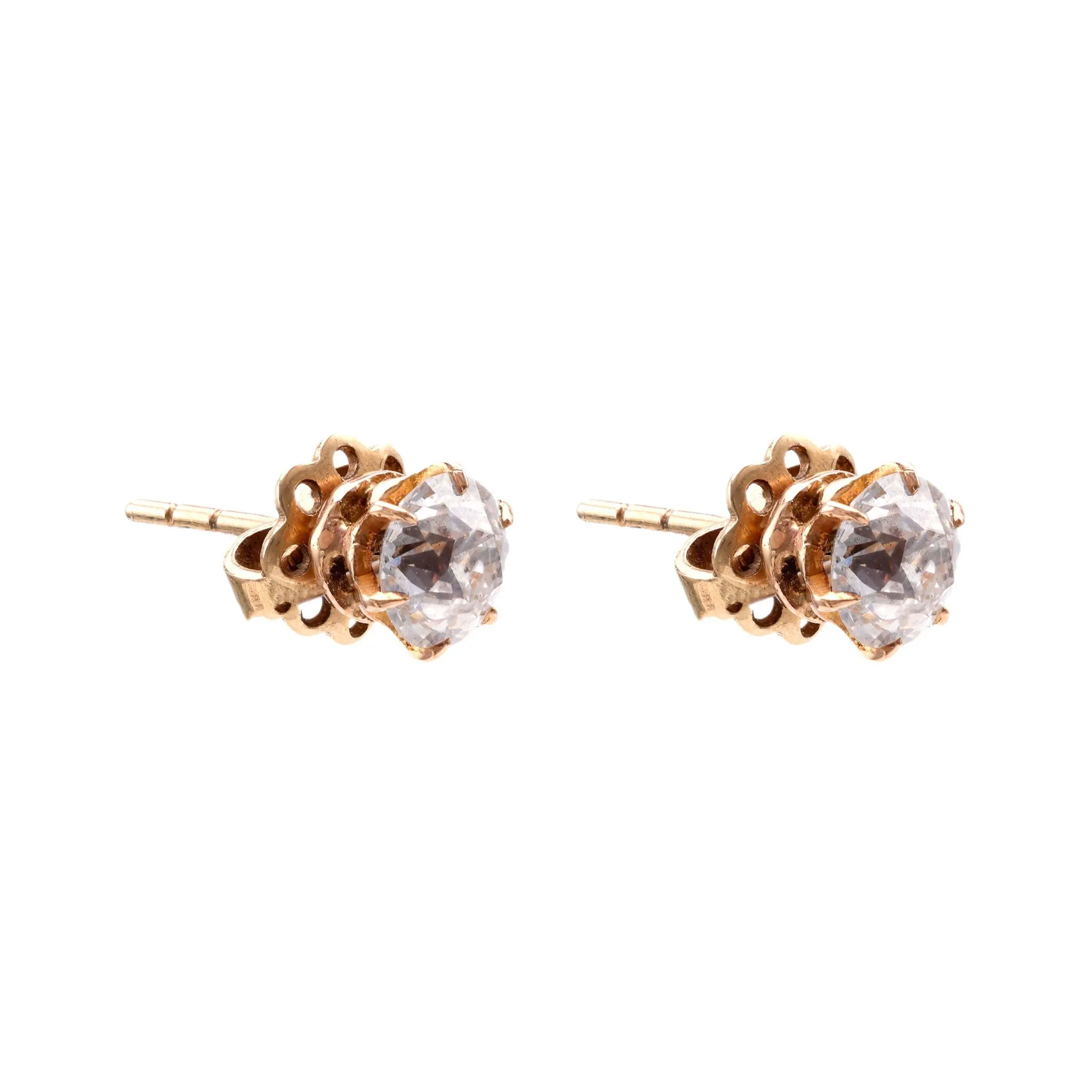 Antique Diamond 14K Rose Gold Stud Earrings