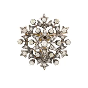 Antique French Old Cut Diamond 18K Yellow Gold Silver Brooch