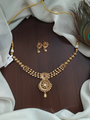 Antique Gold Necklace Set with Unique Ball Chain Design