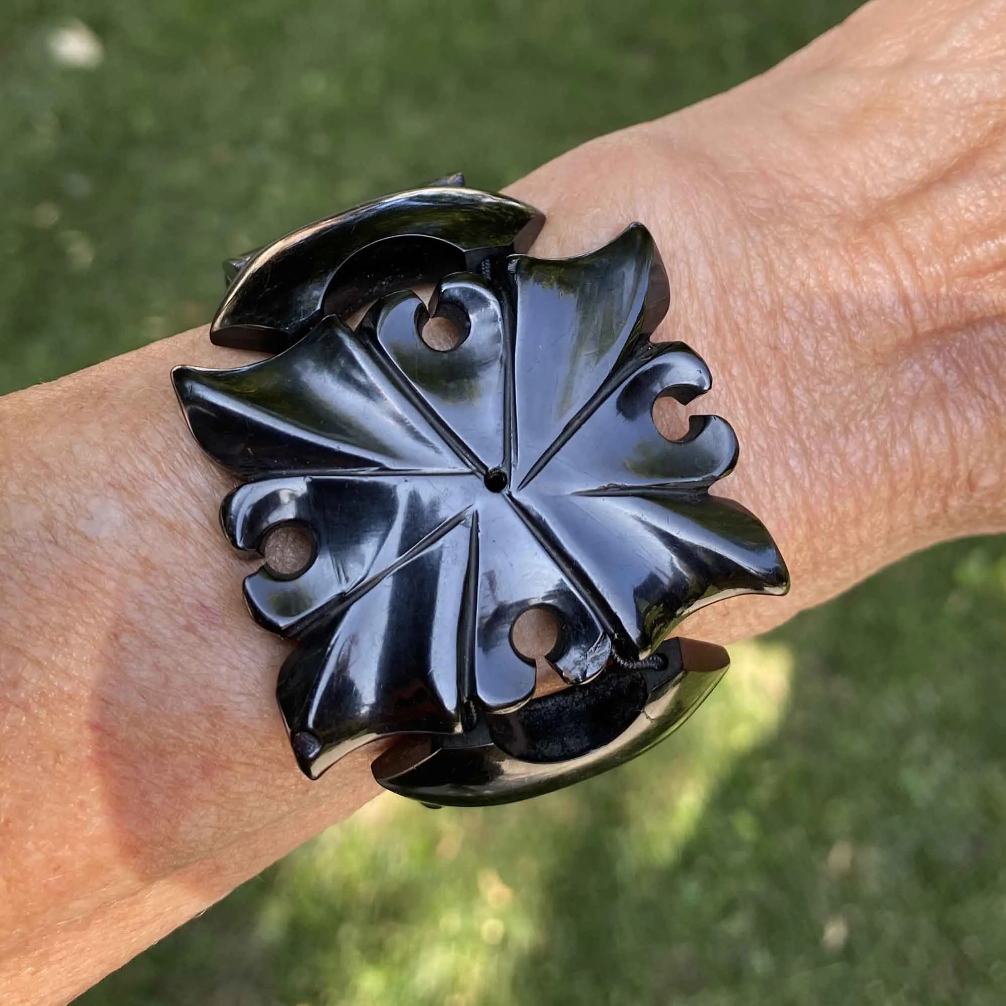 Authentic Wide Victorian Carved Whitby Jet Bracelet