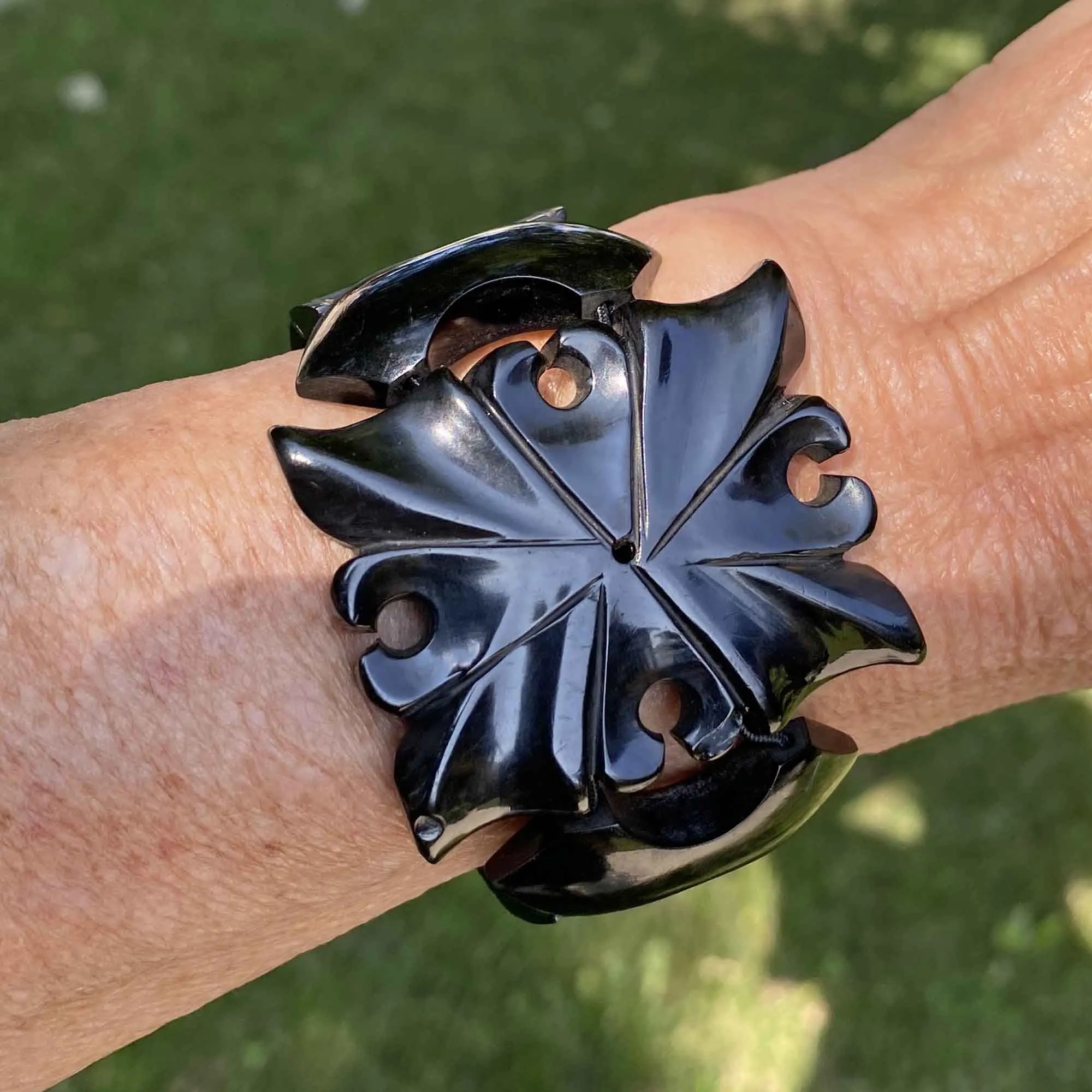 Authentic Wide Victorian Carved Whitby Jet Bracelet