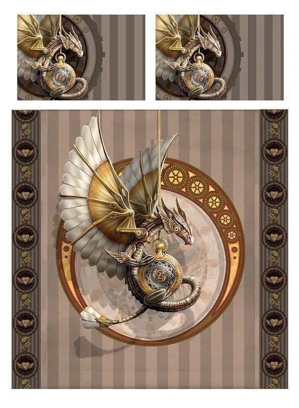 Autumn Bedroom Decor STEAMPUNK DRAGON-Duvet & Pillow Cover Set UK SUPERKING/ US KING