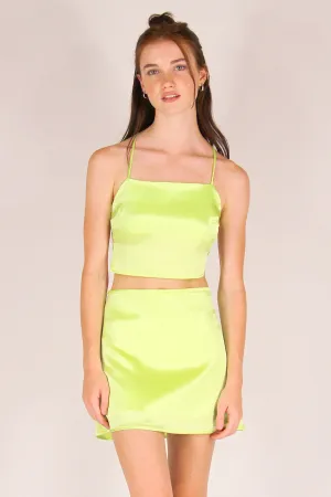 Backless Crop Top - Lime Green Satin