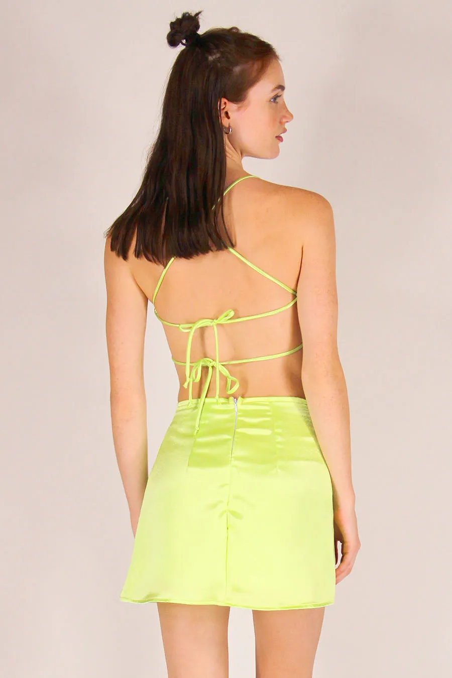 Backless Crop Top - Lime Green Satin