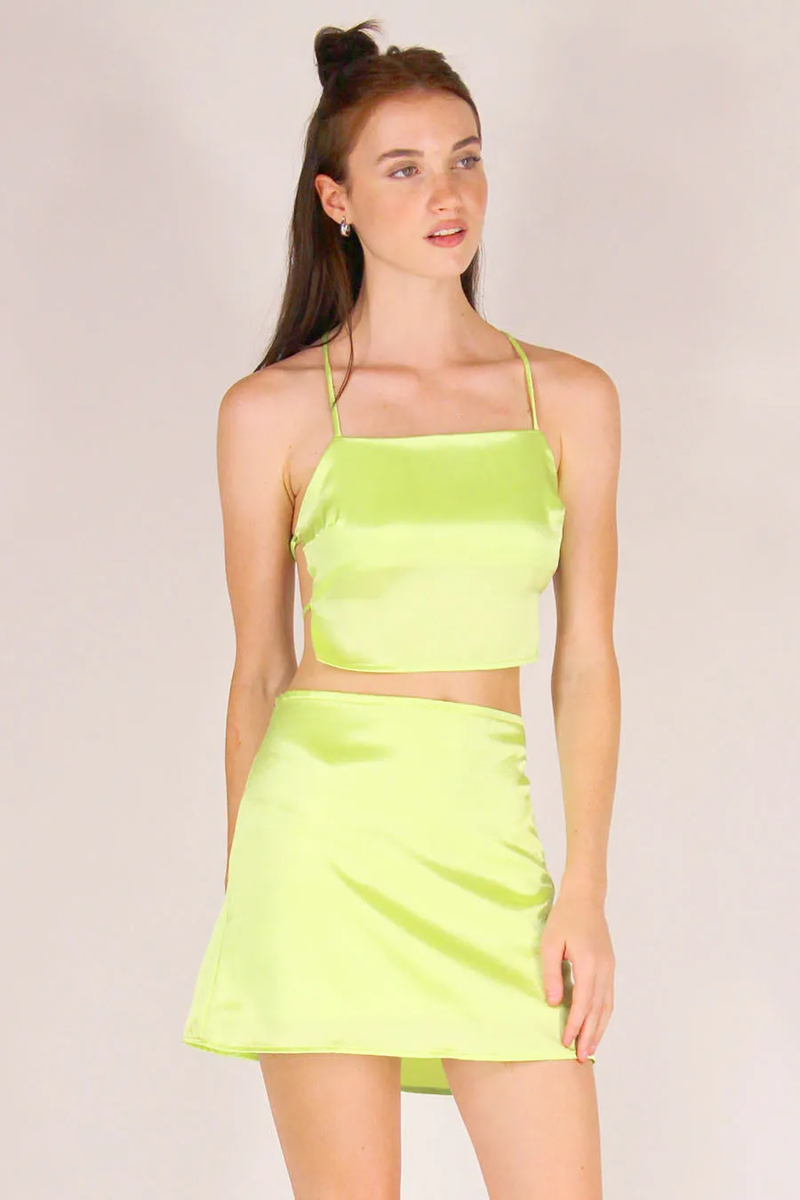 Backless Crop Top - Lime Green Satin