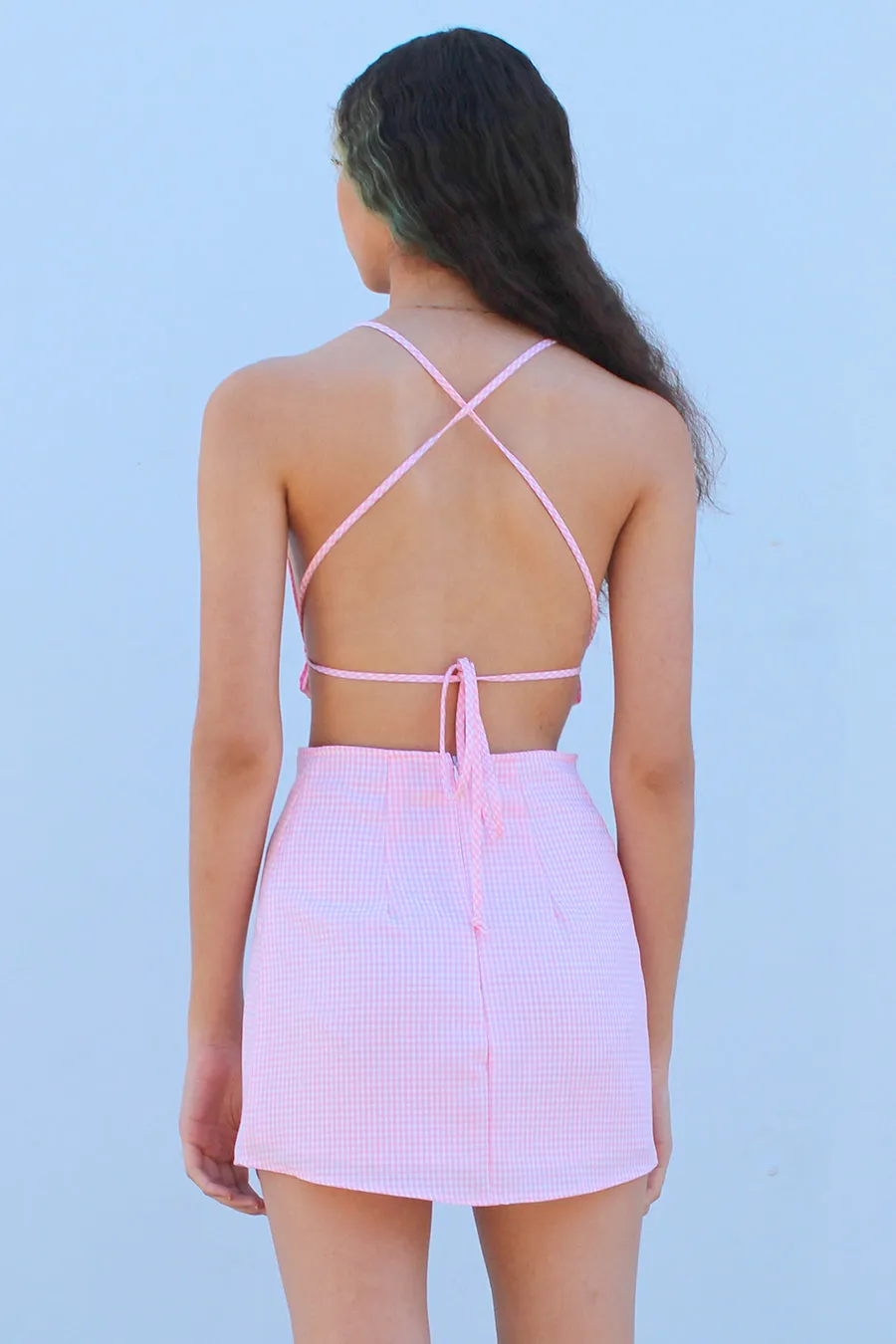 Backless Ruffle - Pink Gingham