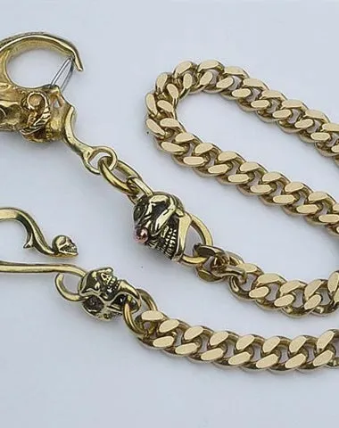 Badass Men's Gold Brass Skull Biker Wallet Chain Key Chain Pants Chain For Men