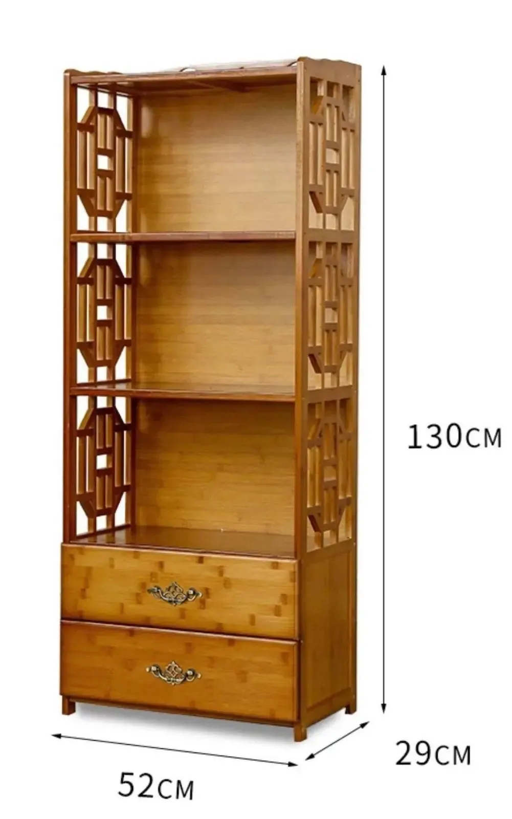 Bamboo Antique Style Multi-Function Book Shelf With Drawers Storage Choice Elegant