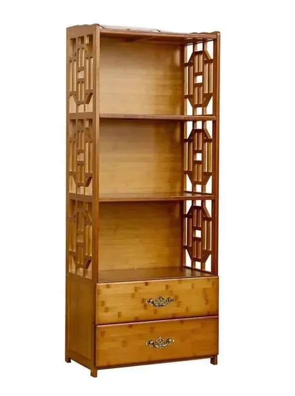 Bamboo Antique Style Multi-Function Book Shelf With Drawers Storage Choice Elegant