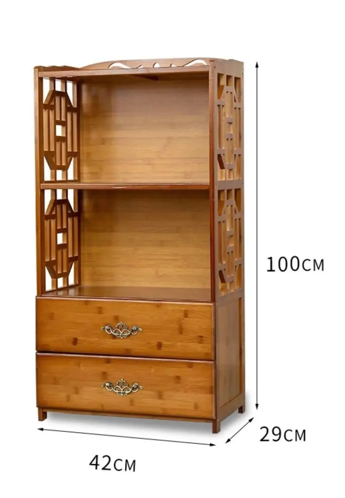 Bamboo Antique Style Multi-Function Book Shelf With Drawers Storage Choice Elegant