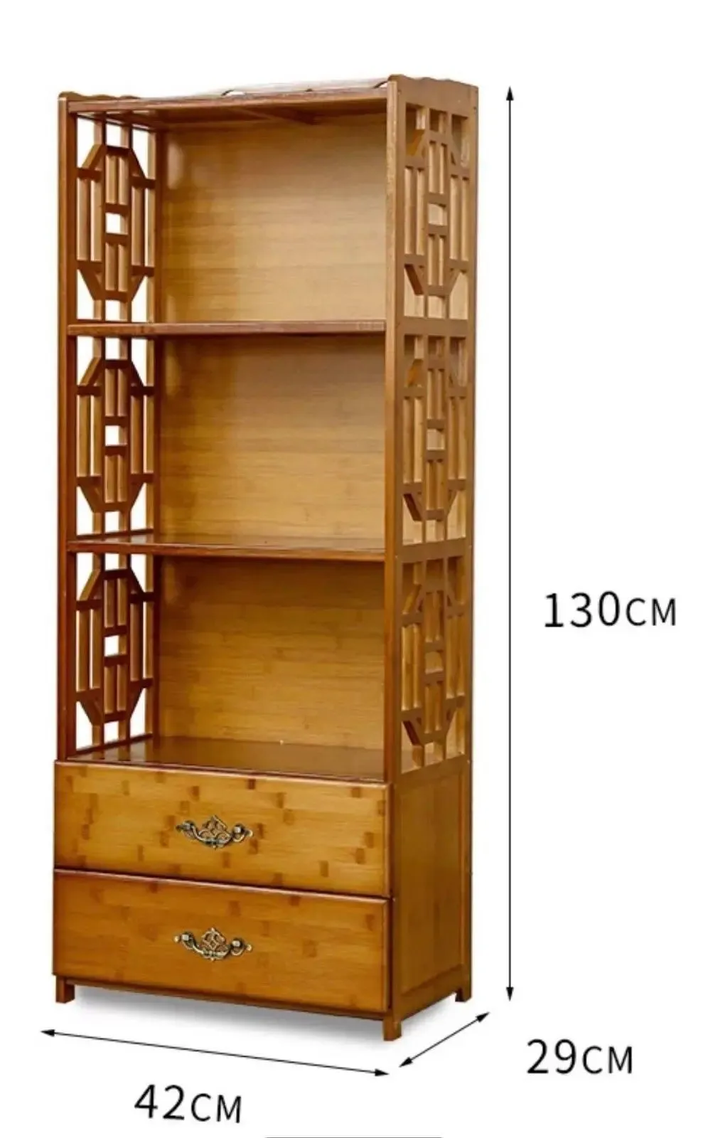 Bamboo Antique Style Multi-Function Book Shelf With Drawers Storage Choice Elegant