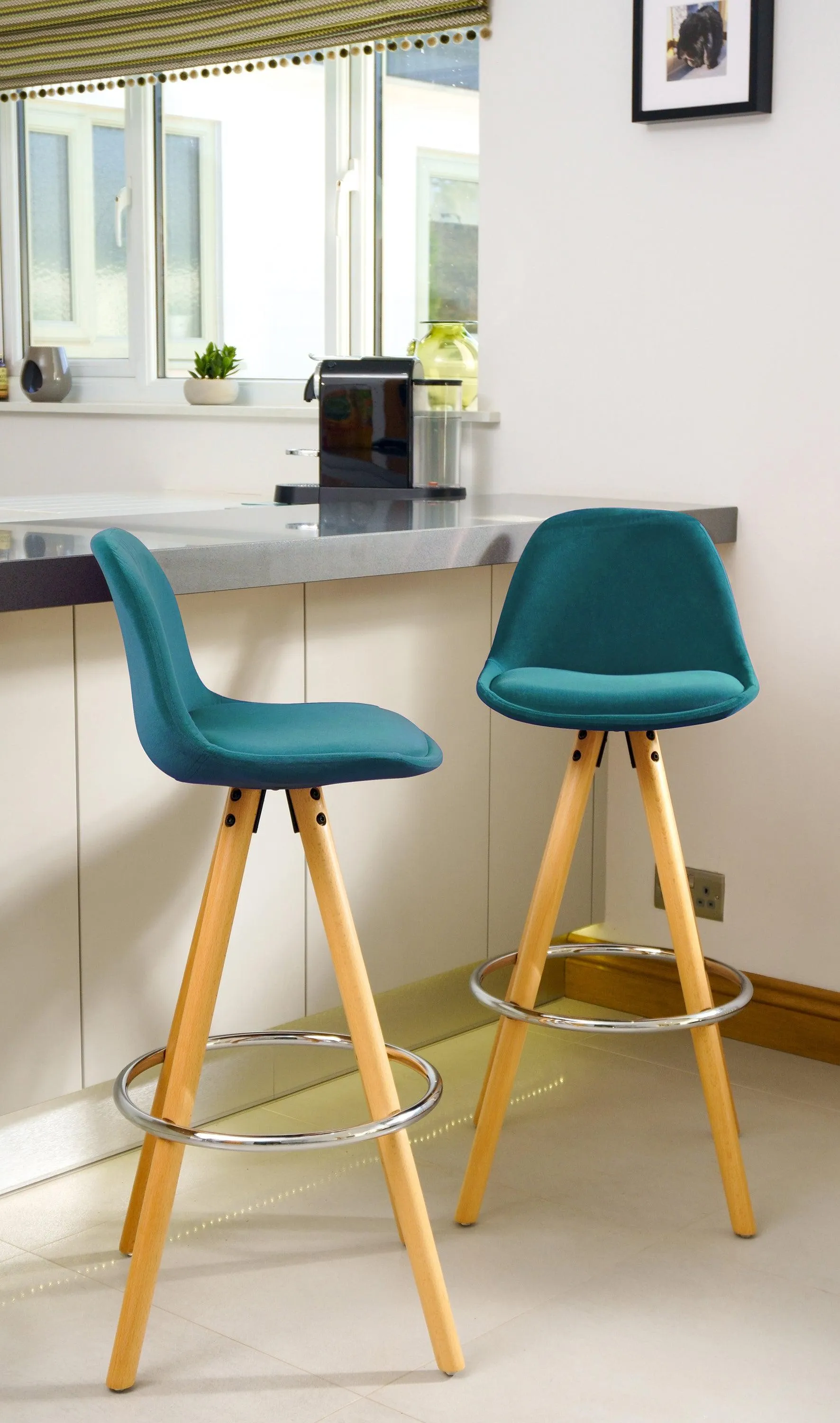 Barcelona Bar Stools Matte Velvet - Ocean Green