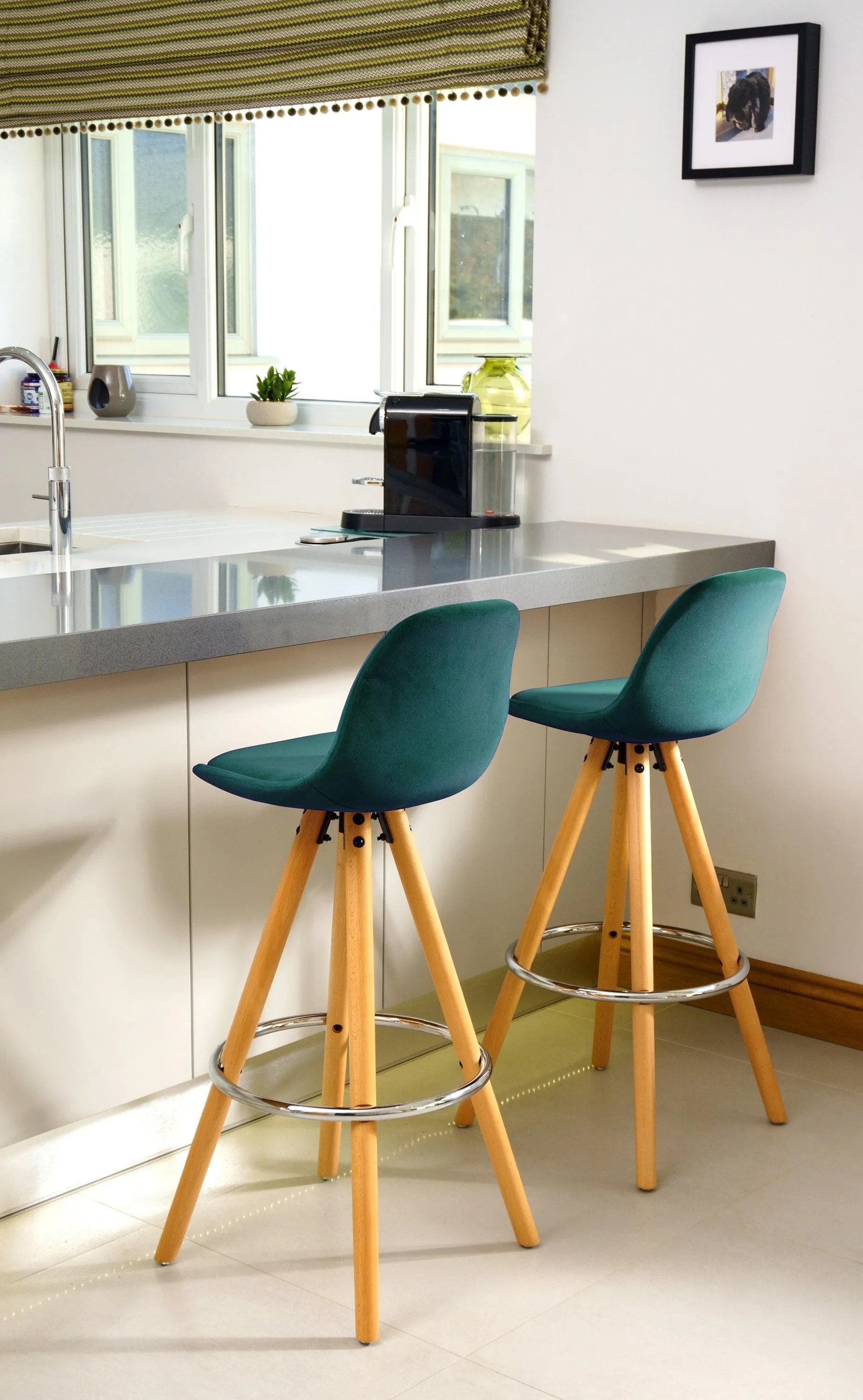 Barcelona Bar Stools Matte Velvet - Ocean Green