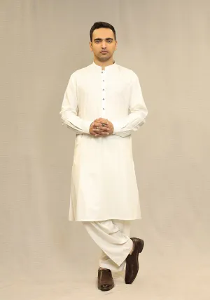 Basic Poly Viscose Antique White Slim Fit Plain Suit