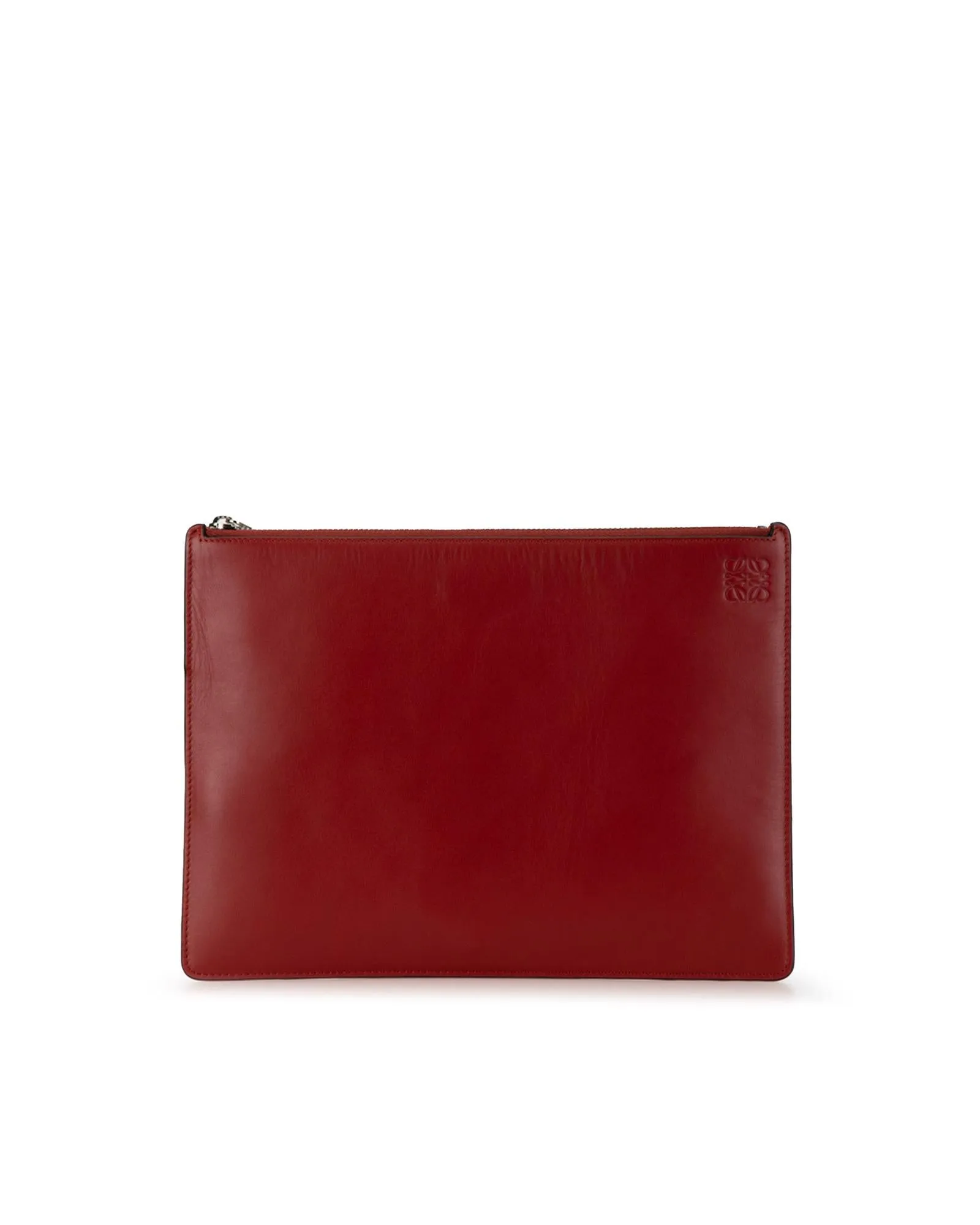 Bicolor Leather Anagram Clutch with Top Zip Closure