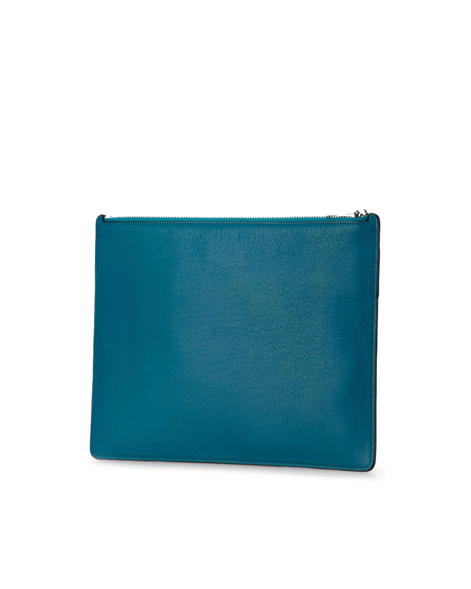 Bicolor Leather Anagram Clutch with Top Zip Closure