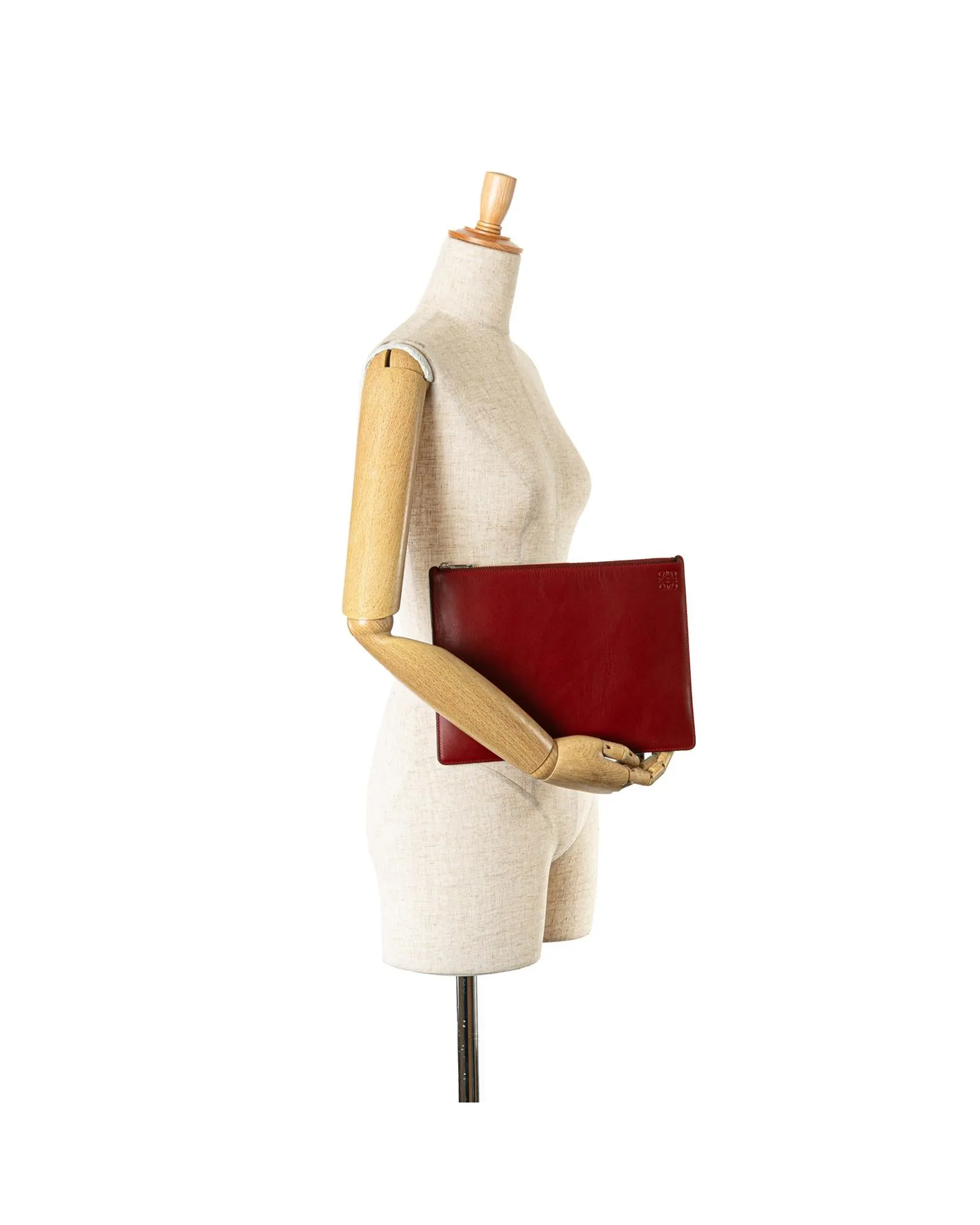 Bicolor Leather Anagram Clutch with Top Zip Closure