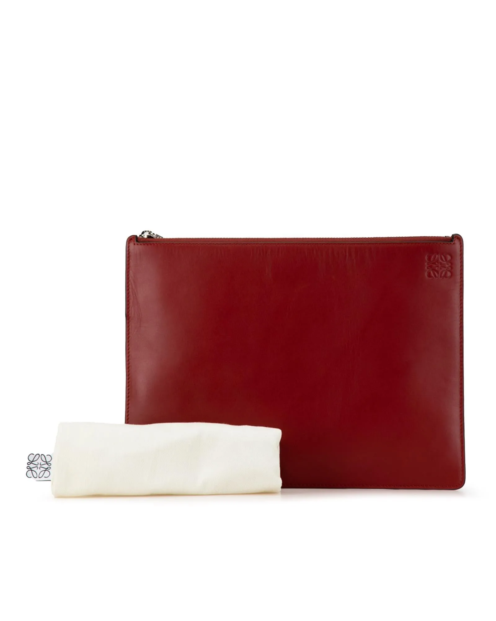 Bicolor Leather Anagram Clutch with Top Zip Closure