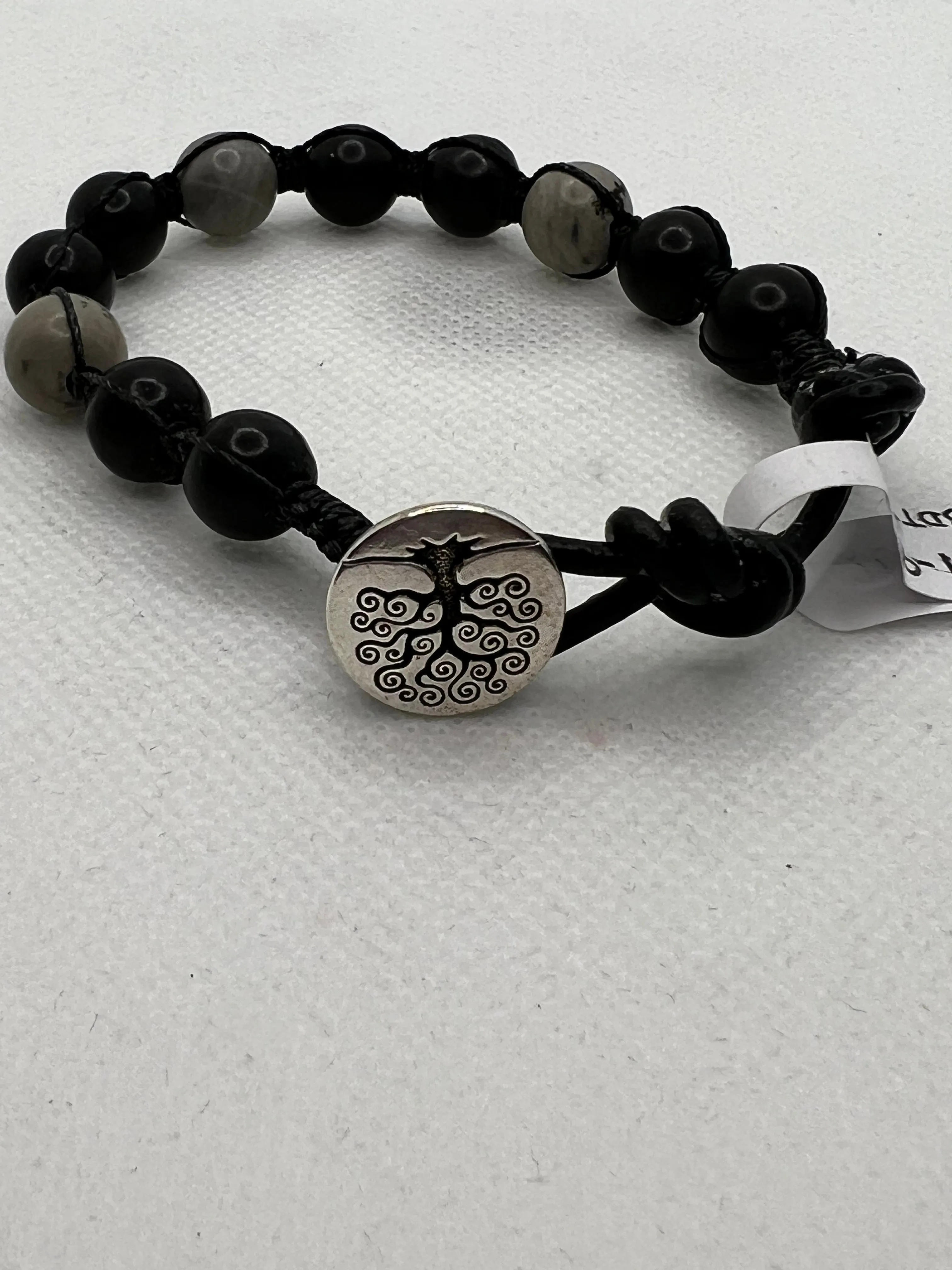 Black Jasper and Artistic Jasper Adjustable Leather Bracelet