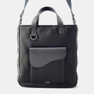 Black Nylon Leather Sacai Saddle Tote Bag